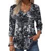 Zeagoo 3/4 Length Sleeve Womens Tops Casual V Neck Pleated Top Boho Floral Blouses Work Shirts(Multicolor 273)