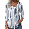 Zeagoo 3/4 Length Sleeve Womens Tops Casual V Neck Pleated Top Boho Floral Blouses Work Shirts(White Blue)
