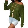 Zeagoo Crochet Tops for Women Off The Shoulder Sweaters Summer Long Sleeve Hollow Out Knit Beach Clothes S-XXL(Army Green)