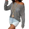 Zeagoo Crochet Tops for Women Off The Shoulder Sweaters Summer Long Sleeve Hollow Out Knit Beach Clothes S-XXL(Gray)