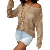 Zeagoo Crochet Tops for Women Off The Shoulder Sweaters Summer Long Sleeve Hollow Out Knit Beach Clothes S-XXL(Khaki)