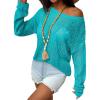 Zeagoo Crochet Tops for Women Off The Shoulder Sweaters Summer Long Sleeve Hollow Out Knit Beach Clothes S-XXL(Light Blue)