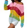 Zeagoo Crochet Tops for Women Off The Shoulder Sweaters Summer Long Sleeve Hollow Out Knit Beach Clothes S-XXL(Pink Red Yellow Green Blue)