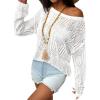 Zeagoo Crochet Tops for Women Off The Shoulder Sweaters Summer Long Sleeve Hollow Out Knit Beach Clothes S-XXL(White)