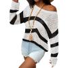 Zeagoo Crochet Tops for Women Off The Shoulder Sweaters Summer Long Sleeve Hollow Out Knit Beach Clothes S-XXL(White Black Stripe)