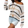 Zeagoo Crochet Tops for Women Off The Shoulder Sweaters Summer Long Sleeve Hollow Out Knit Beach Clothes S-XXL(White Khaki Black Stripe)