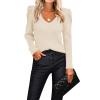 Zeagoo Fall Sweaters for Women 2024 Casual Long Sleeve Shirts V Neck Pullover Puff Slim Fit Tops(Beige)