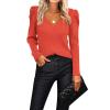 Zeagoo Fall Sweaters for Women 2024 Casual Long Sleeve Shirts V Neck Pullover Puff Slim Fit Tops(Fire Red)