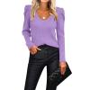Zeagoo Fall Sweaters for Women 2024 Casual Long Sleeve Shirts V Neck Pullover Puff Slim Fit Tops(Taro)