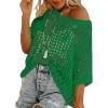 Zeagoo Short Sleeve Crochet Sweater Lightweight Summer Tops Loose Hollow Out Crewneck Pullover(Green)