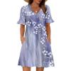 Zeagoo Summer Casual Dresses for Women A Line Sun Dress Ruffle Short Sleeve V Neck Floral Tshirt Dress with Pockets(Grey Floral-printed)