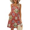 Zeagoo Summer Dresses for Women Boho Beach Dress Sleeveless Sundresses with Pockets Casual Loose Tank Tshirt Sun Dress(Red Printed)