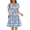 Zeagoo Summer Tiered Mini Dress with Pockets Ruffle Sleeve V-Neck Casual Dress A Line Boho Flowy Sundress 2025 Vacation(Bf163)