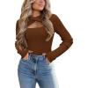 Zeagoo Sweaters for Women 2026 Knit Trendy Long Sleeve Lightweight Slim Fit Pullover Cutout Tops S-XXL(Brown)