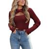 Zeagoo Sweaters for Women 2026 Knit Trendy Long Sleeve Lightweight Slim Fit Pullover Cutout Tops S-XXL(Dark Red)