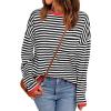 Zeagoo Sweaters for Women Fall Outfits Trendy 2025 Long Sleeve Shirts Bussiness Casual Knit Pullover Sweater Tops(B-striped Black)