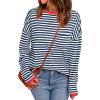 Zeagoo Sweaters for Women Fall Outfits Trendy 2025 Long Sleeve Shirts Bussiness Casual Knit Pullover Sweater Tops(B-striped Blue)