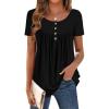 Zeagoo Women Tunic Tops Dressy Casual Summer Short Sleeve Shirts Floral Loose Fit Pleated Boho Top S-XXL(Black)