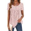 Zeagoo Women Tunic Tops Dressy Casual Summer Short Sleeve Shirts Floral Loose Fit Pleated Boho Top S-XXL(Jh589)