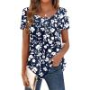 Zeagoo Women Tunic Tops Dressy Casual Summer Short Sleeve Shirts Floral Loose Fit Pleated Boho Top S-XXL(Sf297)