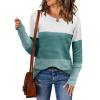 Zeagoo Women’s 2025 Fall Sweaters Casual Long Sleeve Crew Neck Ribbed Knit Side Slit Pullover Sweater(Green&white)