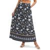 Zeagoo Women’s 2026 Boho Floral Skirt Casual Elastic High Waist Maxi Skirts Flowy A Line Beach Long Skirt with Side Pockets(Bohemian Navy)