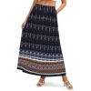 Zeagoo Women’s 2026 Boho Floral Skirt Casual Elastic High Waist Maxi Skirts Flowy A Line Beach Long Skirt with Side Pockets(Dark Blue)