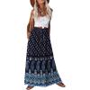 Zeagoo Women’s 2026 Boho Floral Skirt Casual Elastic High Waist Maxi Skirts Flowy A Line Beach Long Skirt with Side Pockets(Navy Blue)