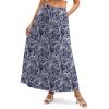 Zeagoo Women’s 2026 Boho Floral Skirt Casual Elastic High Waist Maxi Skirts Flowy A Line Beach Long Skirt with Side Pockets(Tibetan Khaki)