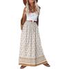 Zeagoo Women’s 2026 Boho Floral Skirt Casual Elastic High Waist Maxi Skirts Flowy A Line Beach Long Skirt with Side Pockets(White)