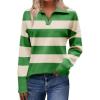 Zeagoo Women’s 2026 V Neck Striped Sweater Long Sleeve Oversized Fashion Knitted Pullover Fall Sweaters Tops(Striped – Green)