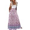 Zeagoo Womens Casual Maxi Skirts for Women 2026 High Waist Boho Skirts Floral Printed Long Flowy Skirt with Pockets(Purple-floral)