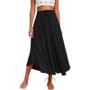 Zeagoo Womens Flowy Pleated Skirts A Line Elastic High Waisted Midi Skirt Boho Casual Long Skirts Brown Leaf Print XXL(Black)
