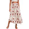 Zeagoo Womens Flowy Pleated Skirts A Line Elastic High Waisted Midi Skirt Boho Casual Long Skirts Brown Leaf Print XXL(Ethnic Print)