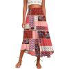 Zeagoo Womens Flowy Pleated Skirts A Line Elastic High Waisted Midi Skirt Boho Casual Long Skirts Brown Leaf Print XXL(Mz747)