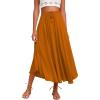 Zeagoo Womens Flowy Pleated Skirts A Line Elastic High Waisted Midi Skirt Boho Casual Long Skirts Brown Leaf Print XXL(Orange)