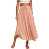 Zeagoo Womens Flowy Pleated Skirts A Line Elastic High Waisted Midi Skirt Boho Casual Long Skirts Brown Leaf Print XXL(Pink)