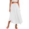 Zeagoo Womens Flowy Pleated Skirts A Line Elastic High Waisted Midi Skirt Boho Casual Long Skirts Brown Leaf Print XXL(White)