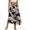 Zeagoo Womens Flowy Pleated Skirts A Line Elastic High Waisted Midi Skirt Boho Casual Long Skirts Brown Leaf Print XXL(Zw29)