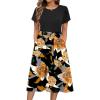 Zeagoo Womens Midi Dress Summer Short Sleeve Dress with Pockets 2025 Casual Floral T-Shirt Dress Flowy Beach Sundress(Black-red Floral)