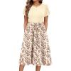 Zeagoo Womens Midi Dress Summer Short Sleeve Dress with Pockets 2025 Casual Floral T-Shirt Dress Flowy Beach Sundress(Light Khak-floral)