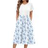 Zeagoo Womens Midi Dress Summer Short Sleeve Dress with Pockets 2025 Casual Floral T-Shirt Dress Flowy Beach Sundress(White Blue-floral)