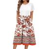 Zeagoo Womens Midi Dress Summer Short Sleeve Dress with Pockets 2025 Casual Floral T-Shirt Dress Flowy Beach Sundress(White-red Floral)