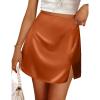 Zeagoo Womens Mini Skirts Elastic High Waisted Satin Silk A-Line Zipper Split Slit 2025 Party Skirt(Caramel)