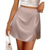 Zeagoo Womens Mini Skirts Elastic High Waisted Satin Silk A-Line Zipper Split Slit 2025 Party Skirt(Champagne 1)