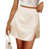 Zeagoo Womens Mini Skirts Elastic High Waisted Satin Silk A-Line Zipper Split Slit 2025 Party Skirt(Champagne)