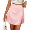 Zeagoo Womens Mini Skirts Elastic High Waisted Satin Silk A-Line Zipper Split Slit 2025 Party Skirt(Light Pink)