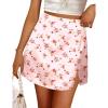 Zeagoo Womens Mini Skirts Elastic High Waisted Satin Silk A-Line Zipper Split Slit 2025 Party Skirt(Pink Floral)