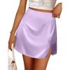 Zeagoo Womens Mini Skirts Elastic High Waisted Satin Silk A-Line Zipper Split Slit 2025 Party Skirt(Purple)