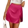 Zeagoo Womens Mini Skirts Elastic High Waisted Satin Silk A-Line Zipper Split Slit 2025 Party Skirt(Rose)
